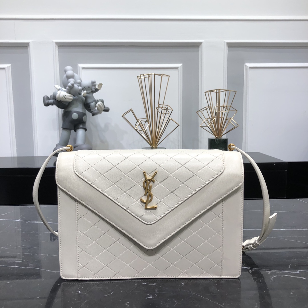 Saint Laurent Gaby Quilted Lambskin shoulder Bag Handbag White 668863  